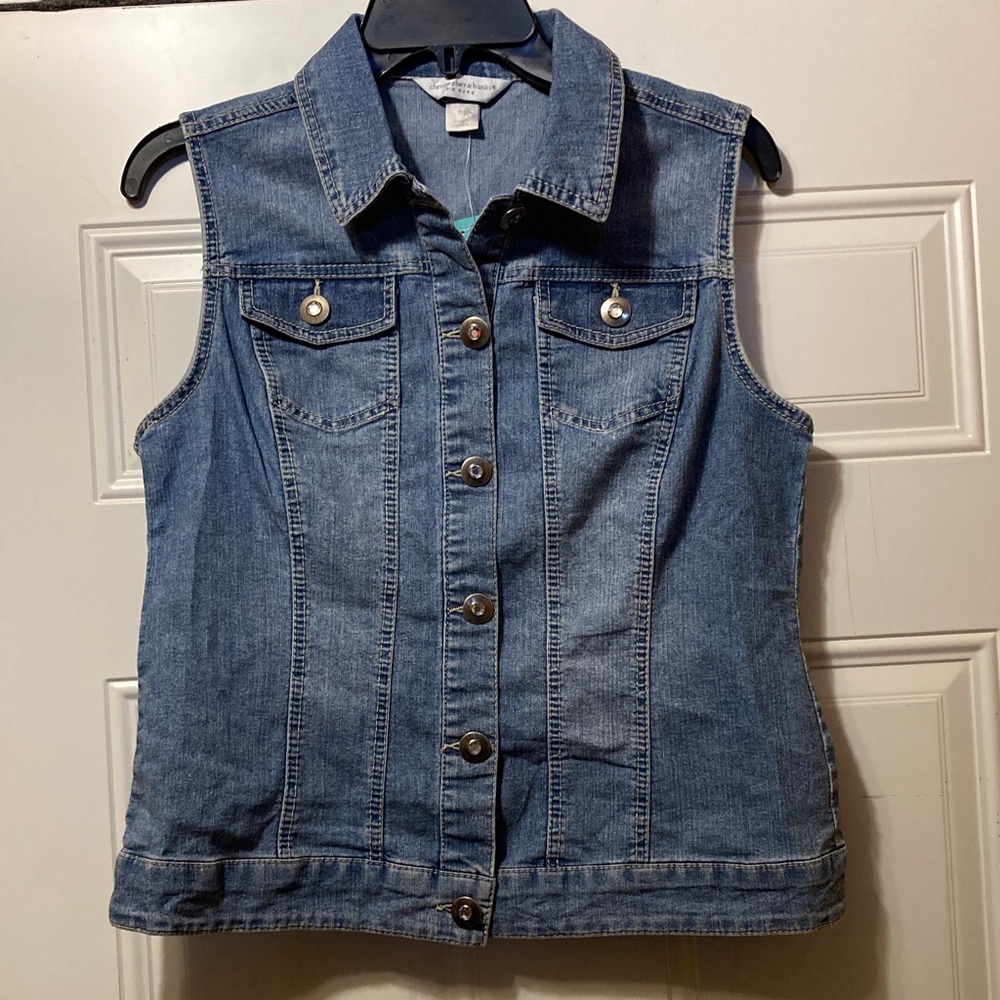 Christopher & Banks Denim Sleeveless Vest with Button‎ Front PS NWT